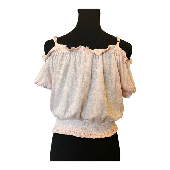3/$15 Women's BCX Rose Light Pink Off the Shoulder Blouse Medium - Picture 6 of 8